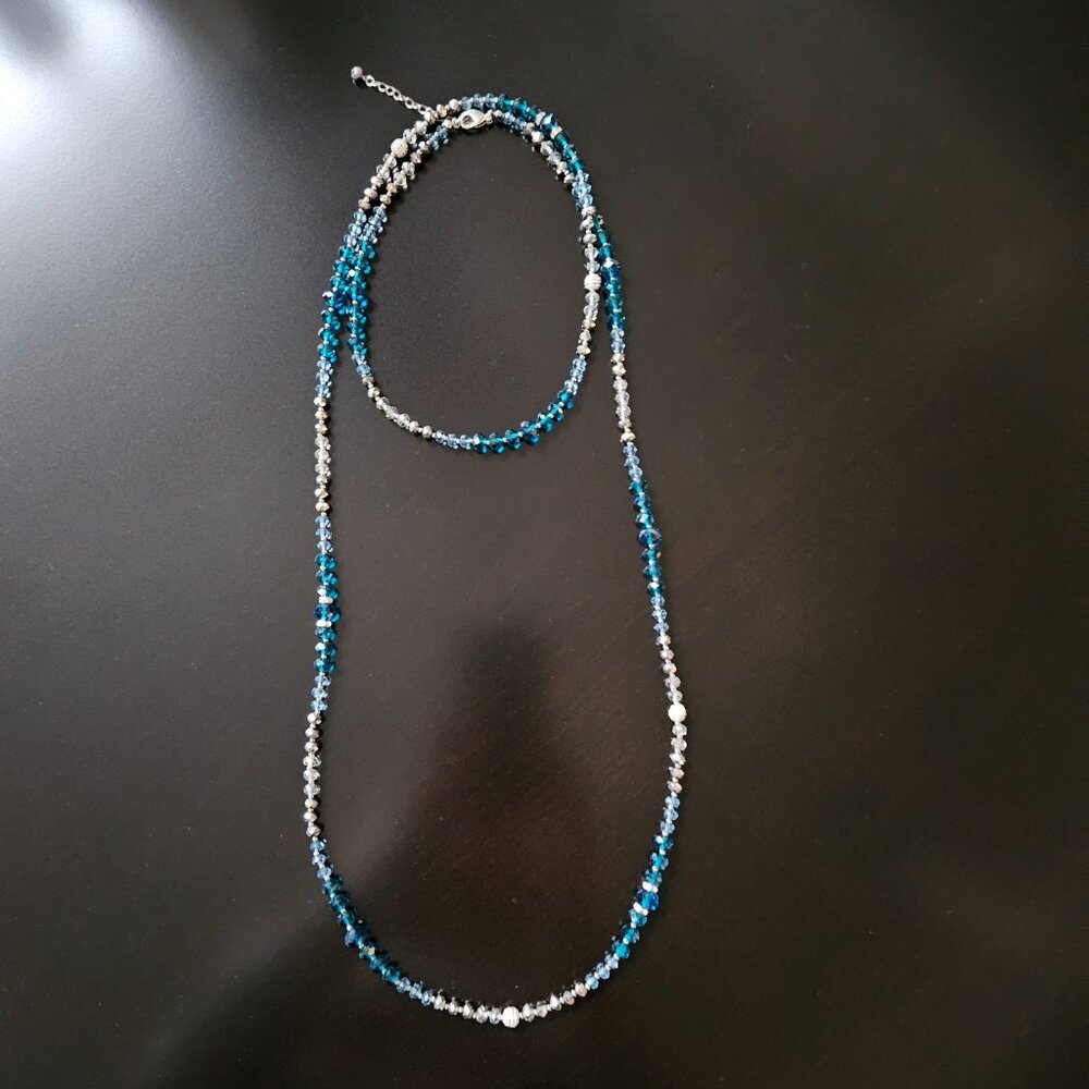 WHBM Blue-Green/Clear Silver-Tone Beaded Necklace